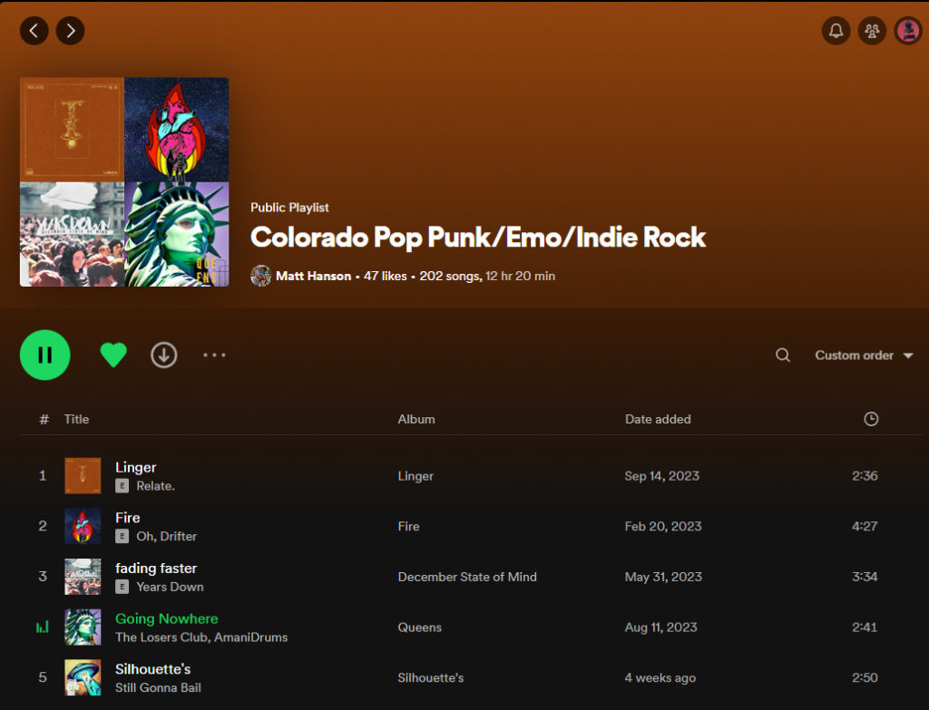 Colorado Pop Punk/Emo/Indie Rock Spotify Playlist